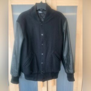 TNA Black Bomber Jacket with Leather Sleeves